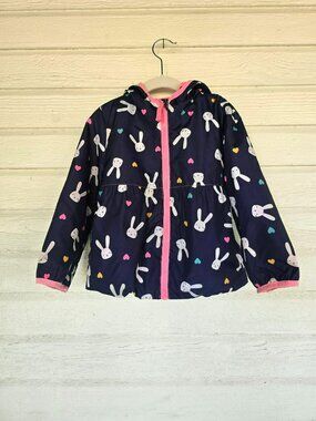 Cherokee Easter Bunny Rabbit Heart Hooded Windbreaker Navy Pink Cartoon Girls 4T